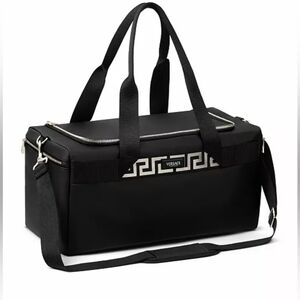 Versace Logo Black & Silver Weekend Bag Duffle Gym Travel Luxe